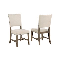 Upholstered dining chiar in brown oak and beige linen (SET OF 2)