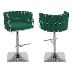 Velvet Upholstered barstool in Emerald green and silver color base (SET OF 2)