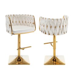 Barstool in White faux leather and gold color base (SET OF 2)