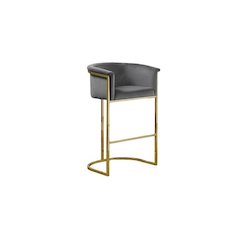 29" Dark Gray Velvet Upholstered Barstool with Gold Base -Single
