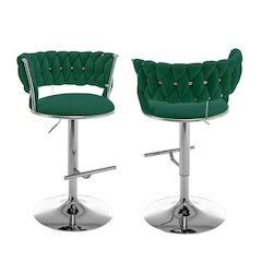 Emerald green adjustable barstool with silver color base (SET OF 2)
