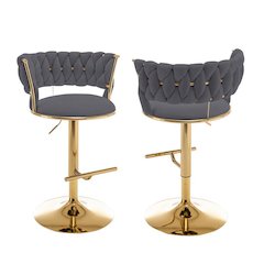 Dark gray adjustable barstool with a gold color base (SET OF 2)