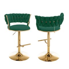 Emerald green adjustable barstool with gold color base (SET OF 2)