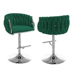 Velvet Upholstered barstool in Emerald green with Silver color base (SET OF 2)