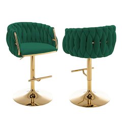 Vlevet Upholstered barstool in Emerald Green with a gold color base (SET OF 2)