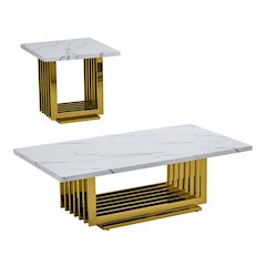 2pc- white marble coffee table set (Coffee + End table)