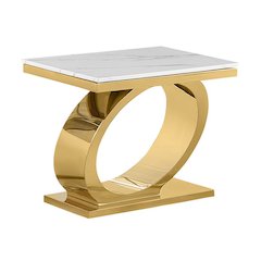 White marble top end table with gold color base