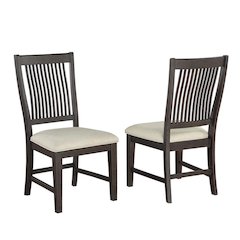 Rustic brown side chairs with beige linen fabric, SET OF 2