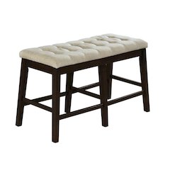 Counterheight (24") Bench with Beige Linen and Tufted Seats