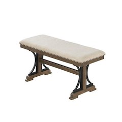 Upholstered Dining bench in Brown oak and beige fabric