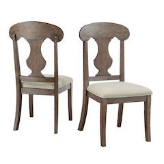 Rustic oak color wood dining chair with Beige linen fabric seats, SET OF 2