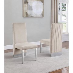 Tufted Velvet Upholstered Dining Chair, 4 Colors to Choose (Set of 2) - Cream