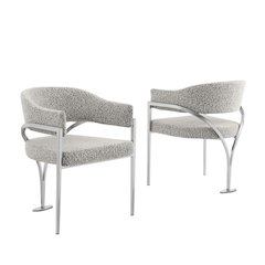 Modern Upholstered Chair with Rich Gray Boucle Fabric Set of 2