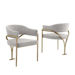 Modern Upholstered Chair with Rich Gray Boucle Fabric Set of 2