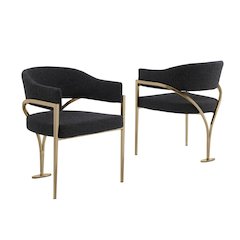 Modern Upholstered Chair with Black Boucle Fabric Set of 2