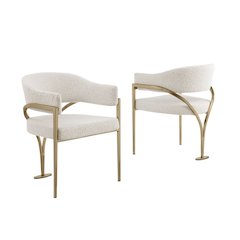 Modern Upholstered Chair with Cream Boucle Fabric Set of 2
