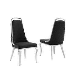 Black velvet high back chair with silver chrome trim, set of 2