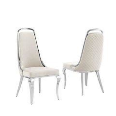 Cream velvet high back chair with silver chrome trim, set of 2
