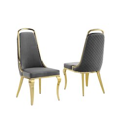 Dark Grey velvet high back chair with gold chrome trim, set of 2