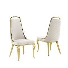 Cream velvet high back chair with gold chrome trim, set of 2