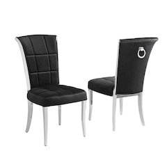 Black velvet side chairs with silver base and a decorative back ring (SET OF 2)