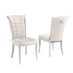 Cream velvet chairs with silver base and a decorative back ring (SET OF 2)