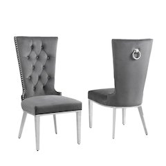 Dark Gray velvet side chair with silver stainless steel base (SET OF 2)