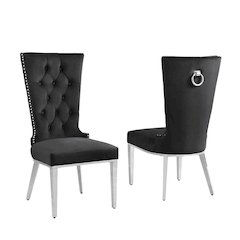 Black velvet side chair with silver stainless steel base (SET OF 2)