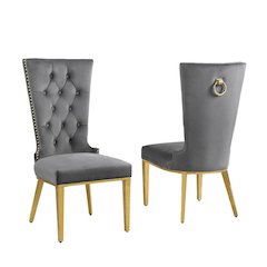 Dark Gray velvet side chair with gold stainless steel base (SET OF 2)