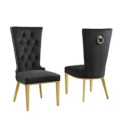 Black velvet side chair with gold stainless steel base (SET OF 2)