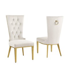 Cream velvet side chair with gold stainless steel base (SET OF 2)