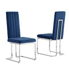 Navy blue velvet side chairs with silver base (SET OF 2)