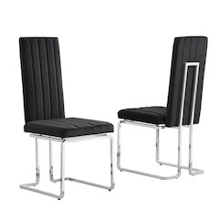 Black velvet side chairs with silver base (SET OF 2)