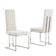 Cream velvet chairs with silver base (SET OF 2)