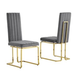Dark grey velvet side chairs with gold color base (SET OF 2)
