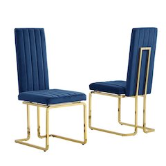 Navy blue velvet side chairs with gold color base (SET OF 2)