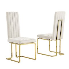 Cream velvet chairs with gold color base (SET OF 2)