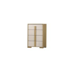 Beige four drawer wood bedroom chest