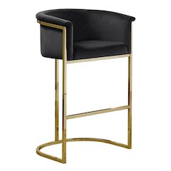 29" Black Upholstered Barstool with Gold Base -Single