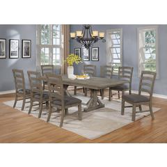 Classic 9pc Dining Set with Extendable Dining table with 18" Leaf and Wood and Linen Side Chairs, Gray