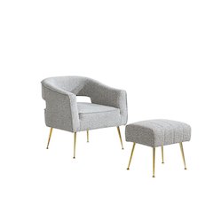 2 Pc Rich Gray Accent Chair And Ottoman With Gold Legs