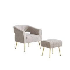 2 Pc Gray Accent Chair And Ottoman With Gold Legs