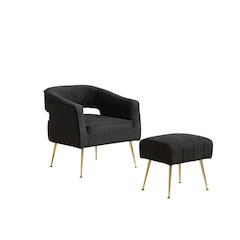 2 Pc Black Accent Chair And Ottoman With Gold Legs