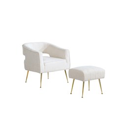 2 Pc Cream Accent Chair And Ottoman With Gold Legs
