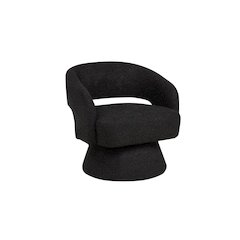 Black Boucle Swivel Accent Barrel Chair