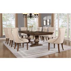 Classic 9pc Dining Set w/Uph Side Chairs Tufted & Naildhead Trim, Table w/Center 18" Leaf, Walnut
