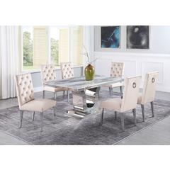 White Marble 7pc Set Ring Chairs in Beige Velvet