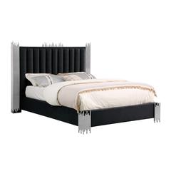 Queen size Black velvet bed with silver corners (Platform)