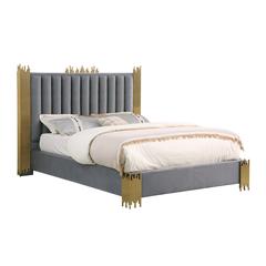 Queen size Dark grey velvet bed with gold corners (Platform)