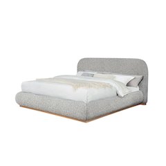Rich Gray Boucle Queen Platform Bed With Wood Base
